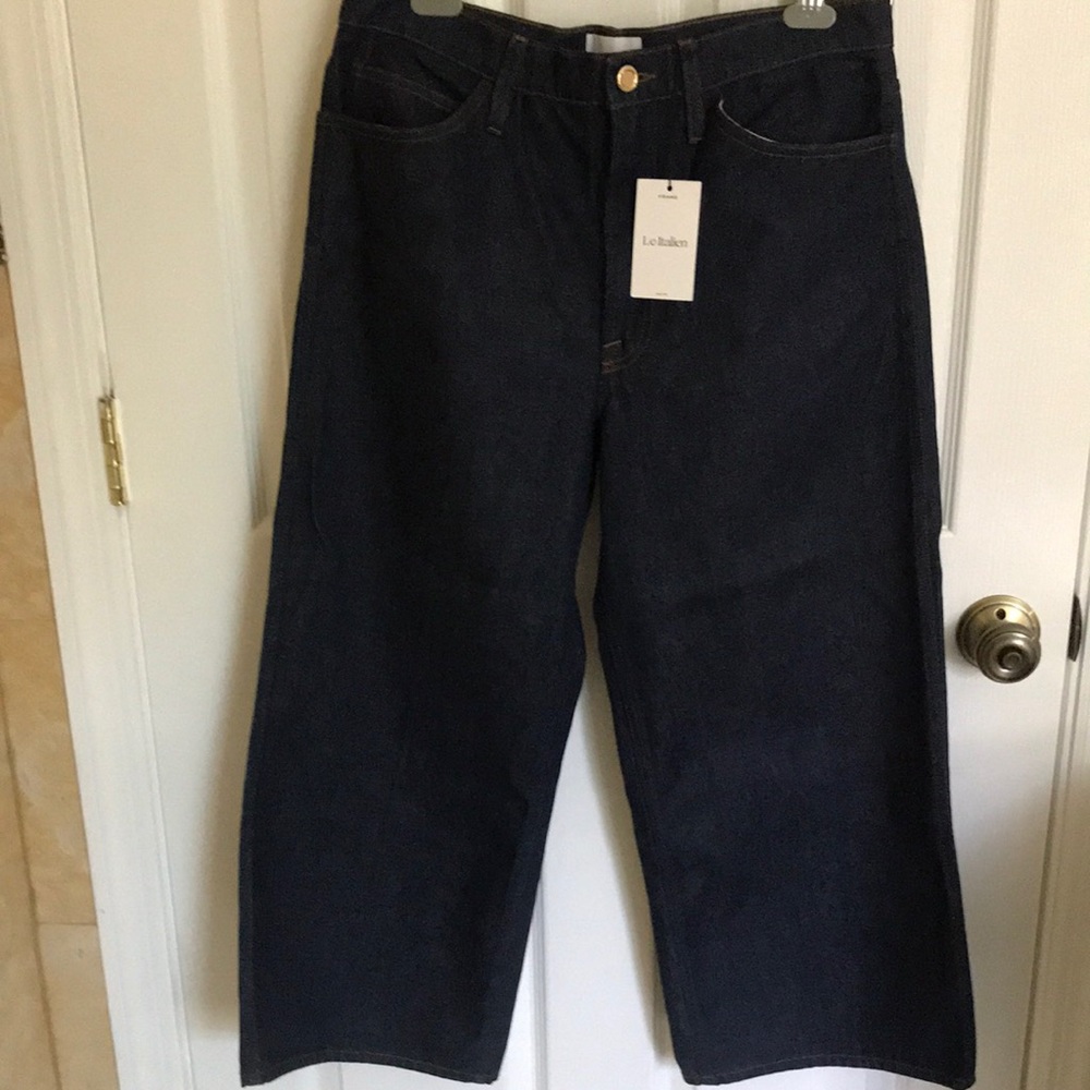 Frame Deep Indigo Jeans, wide cropped leg
